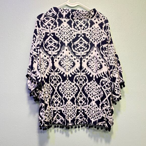 Hippie Laundry Abstract Boho Blue and White Kimono Tassel Size M - Picture 6 of 6